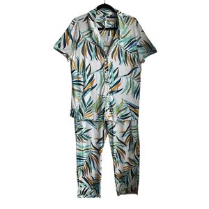 Soma Cool Nights Large Leaf Tropical Print Pajama Pj's Set Short Sleeve Top